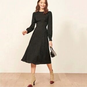 Reformation Natalia Elegant Maxi Black and Red Polka Dot Dress